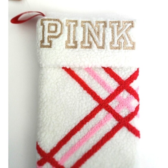 Victoria's Secret PINK Stocking White Red Pink Striped Gold Logo Limited Edition - Picture 6 of 6